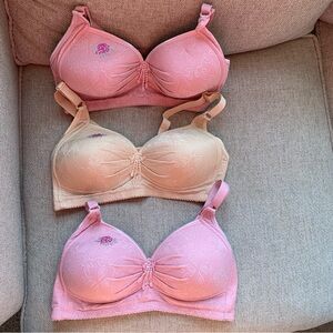 Lot of 3 Bras Size 50 Pink Cream Tan Comfort Everyday Underwire Free Satin